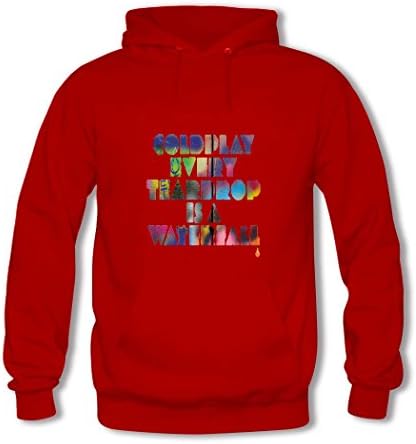 Feqi Men's Coldplay Band Printed Cotton Hooded Sweatshirt Medium Red