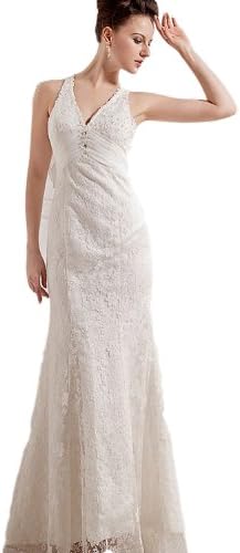 Chiffon/Lace Beading V Neck Court Sheath Bridal Gown Wedding Dresses(12,Ivory)