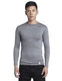 Nike Pro Core Mens Tight Long Sleeve Crew Neck Shirt - L, Grey (Carbon Heather/Black)