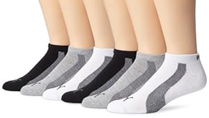 PUMA Men's 6 Pack 1/2 Terry Low Cut Sock, Assorted White/Grey/Black, 10-13
