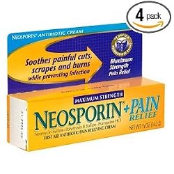 Neosporin Plus Pain Relief First Aid Antibiotic/Pain Relieving Cream, Maximum Strength 0.5-Ounce Tubes (Pack of 4)