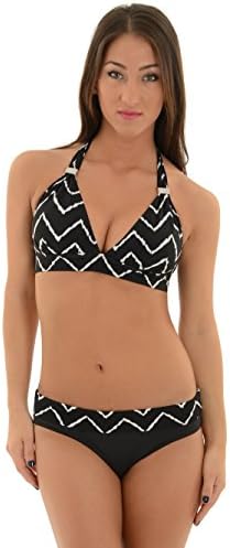 Junior's Black Halter Bikini with White Zig Zag Print 2 Piece Set Skye Sizes: Medium