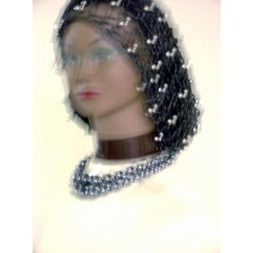 Sn60, Hand Crocheted Black Gimp Large Snood Trimmed with Sparkling Rhinestones for Women in...