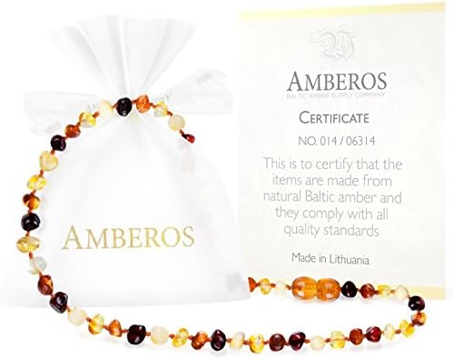 Amber Teething Necklace for Babies (Unisex) - Anti Flammatory, Drooling &amp; Teething Pain Reduce Properties - Certificated Natural Oval Baltic Jewelry with the Highest Quality Guaranteed.