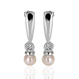 18K White Gold-Plated Diamond Vintage Dangle Pearl Earrings with Free Gift Box (241)