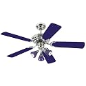 Westinghouse 7818000 Apollo Elite Three-Light 42-Inch Five-Blade Ceiling Fan, Chrome with Blue Globes