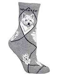 Apparel: Wheel House Designs Westie Dog Gray Cotton Ladies (9-11) Socks - Wheelhouse