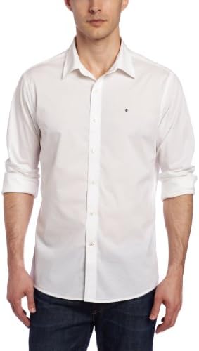 Victorinox Men's Villamont Tailored Fit Long Sleeve Solid Strech Shirt, White, Large