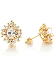 14k Real Yellow Gold White CZ Brilliant Sparkling Womens Post Earrings