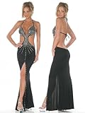 IMAGE OF Rhinestone Halter Sexy Cut Out Gown - SMALL