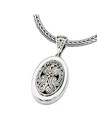 925 Silver Oval Filigree Swirl Pendant with 18k Gold Accents