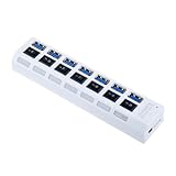 Patuoxun Superspeed USB 3.0 7-Port Powered Hub for Windows XP Vista Win7 Mac OS (10.X or Above)- White