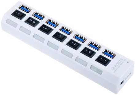 VicTec Superspeed USB 3.0 7-Port Powered Hub for Windows XP, Vista, Win7, Mac OS (10.X or Above)- White