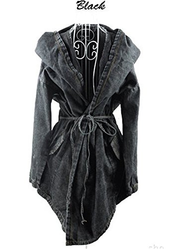 sunshy Women's Denim Trench Coat Hoodie Outerwear Hooded Jeans Coat Jacket,One Size
