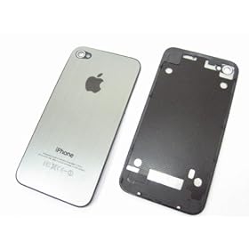 Metal Aluminum Siliver Color ~ Full Back Battery Cover Case Housing with Frame for Apple Iphone 4 G 4G ~ Repair Parts Replacement
