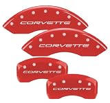 MGP Caliper Cover 13007-S-CVT-RD Red Powdercoat Brake Caliper Cover with Silver Corvette Letters for 17