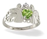 14K White Gold Genuine Heart Peridot and Diamond Angels Ring