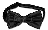 BOWTIE BLACK Stripes Woven Mens Bow Tie for Tuxedo or Suit