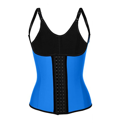 Ekouaer Women Latex Steel Boned Waist Training Underbust Corset Vest Body Shaper (3XL size for Waist 33"-35", Blue)