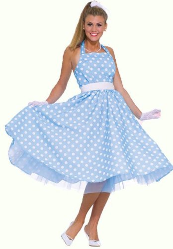 50s Rock & Roll Blue Polka Dot Fancy Dress Size US 8-14