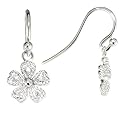 10k White Gold Diamond Flower Shepherds Hook Earrings (.050 cttw, I-J Color, I1-I2 Clarity)