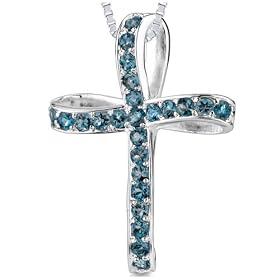 Buy 1.75CT Round Cut London Blue Topaz Cross Pendant in Sterling Silver by Peora