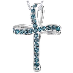 Buy 1.75CT Round Cut London Blue Topaz Cross Pendant in Sterling Silver by Peora