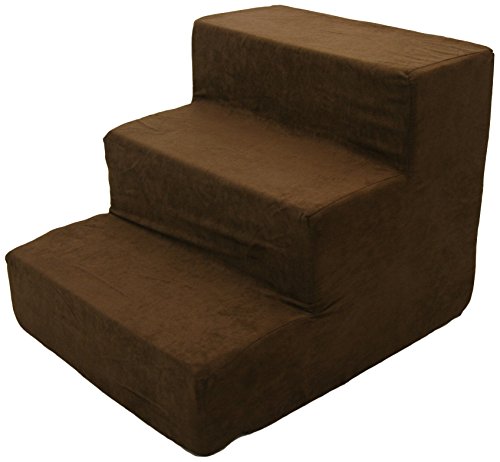 Best Pet Supplies 3-Step Foam Pet Stairs/Steps, 18 by 15 by 13-Inch, Dark Brown Suede