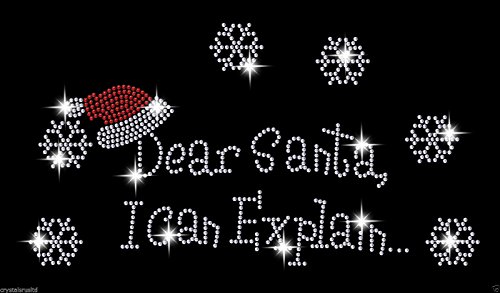 Dear Santa With Snowflake Crystal Christmas Festive iron on hotfix applique