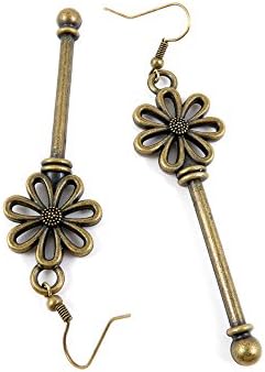2 Pairs Jewelry Making Antique Bronze Brass Tone Earring Supplies Hooks Findings C6ZO3 Flower Key