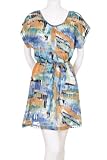 Traciel Blue Gold Short Sleeve Burnout Graphic Print Dress Multi-Colored