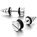 INBLUE Men's Stainless Steel Stud Earrings Rubber Silver Tone Black Screw Spike Plug Tapers