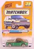 Mattel Wheels Matchbox 1997 MBX Metal Classic Decades 1:64 Scale Die Cast Car # 39 - Metallic Green Coupe 1971 Camaro with Doube White Stripe on Top
