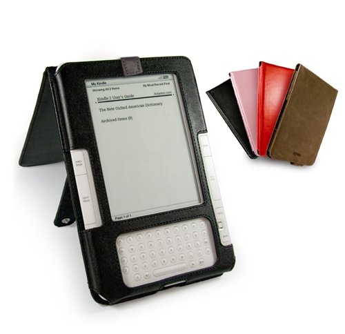 Tuff-Luv Leather case cover & stand for Amazon Kindle 2 / Global Wireless 6 (Flip Style) - Black