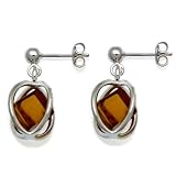 Millennium Collection Sterling Silver Round Earrings with Certified Genuine Honey Amber Cubes