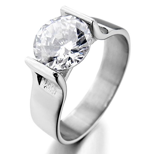 Women's Stainless Steel Rings Wedding Band CZ Silver White Charm Elegant