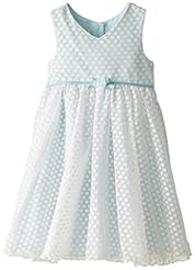 Girls A-line V-neck Polyester Sleeveless Dots Print  Dress With a Ribbon 