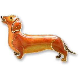 Clearly Charming Dachshund Dog Sterling Silver and Enamel Pin by Zarah