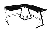 Walker Edison Soreno 3-Piece Corner Desk, Black with Black Glass