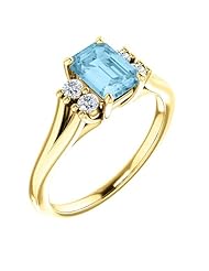 14K Yellow Gold 7.00x5.00mm Emerald Cut Aquamarine and Diamond Ring -- LIFETIME WARRANTY