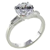 Round Cz With Baguettes Sterling Silver Promise Ring