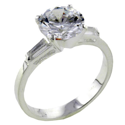 Pugster Size 9 Round Cz Baguettes Sterling Silver Fashion Jewelry Ring