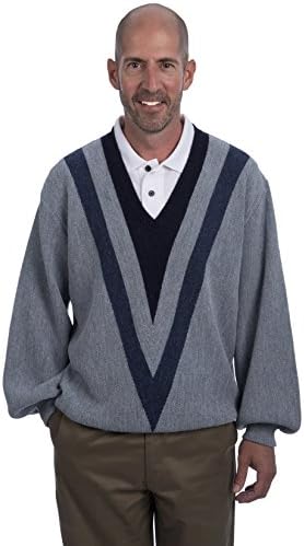 Alpaca Golf Men's Vintage V Neck Pullover Sweater L Light Blue Heather / Blue