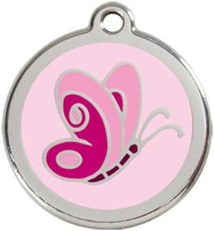 Red Dingo Butterfly Enamel Dog Tag Pink - Medium