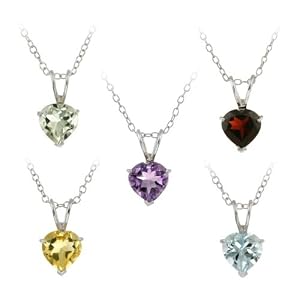 Sterling Silver 6.2ct TGW 7mm Heart Amethyst, Blue Topaz, Citrine, Garnet and... by