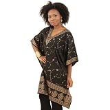 Black Dashiki Top with Gold Floral Print