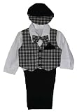 New 5 Pc Black Plaid Boys Dress Vest Set with Cap 6M to 24M Christmas Holiday