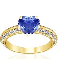 14K Yellow Gold Heart Cut Blue Sapphire Ring With Sidestones