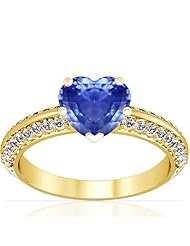 18K Yellow Gold Heart Cut Blue Sapphire Ring With Sidestones