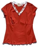 41JESgjroXL. SL160  Tracey Lynn V Neck Cap Sleeve Shirt with Tattoo Print Lace Collar (X Large, Red)